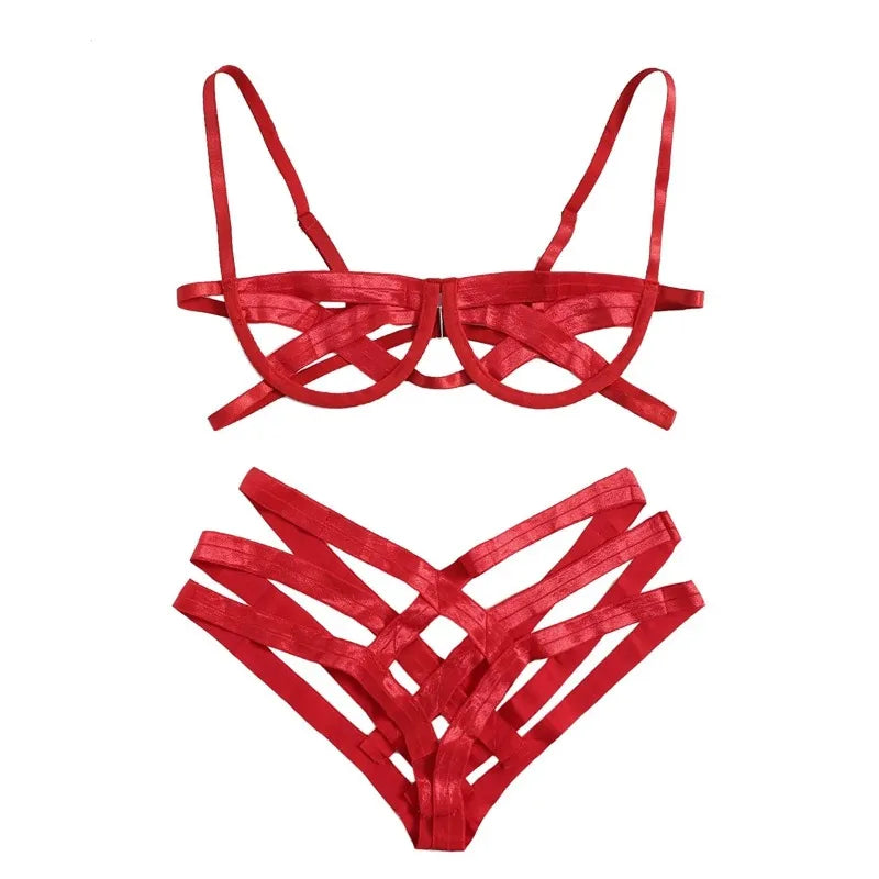 Bondage Harness Lingerie Set Red