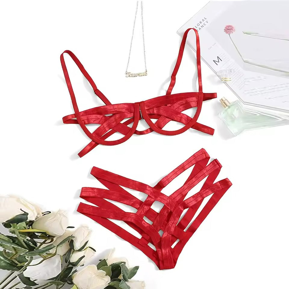 Bondage Harness Lingerie Set Red