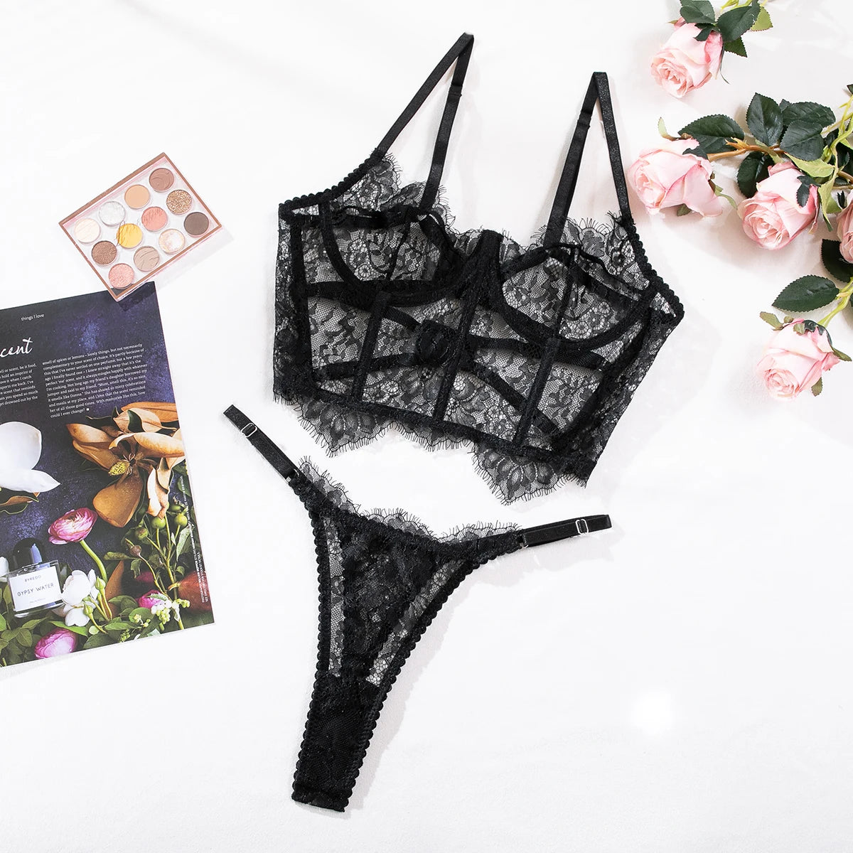 Krasapt Floral Lace Lingerie Set - Bra and Briefs