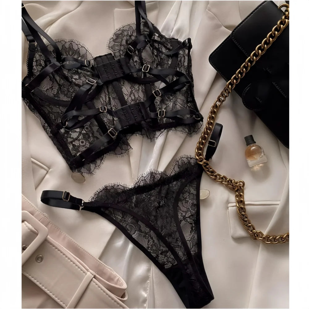 Krasapt Floral Lace Lingerie Set - Bra and Briefs