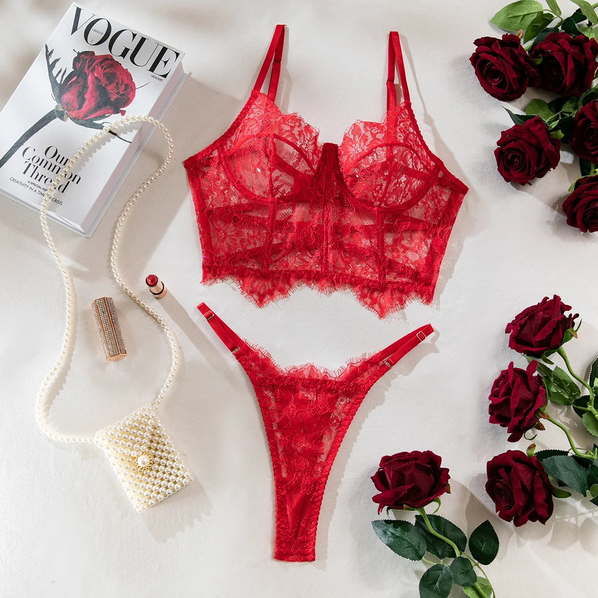 Krasapt Floral Lace Lingerie Set - Bra and Briefs